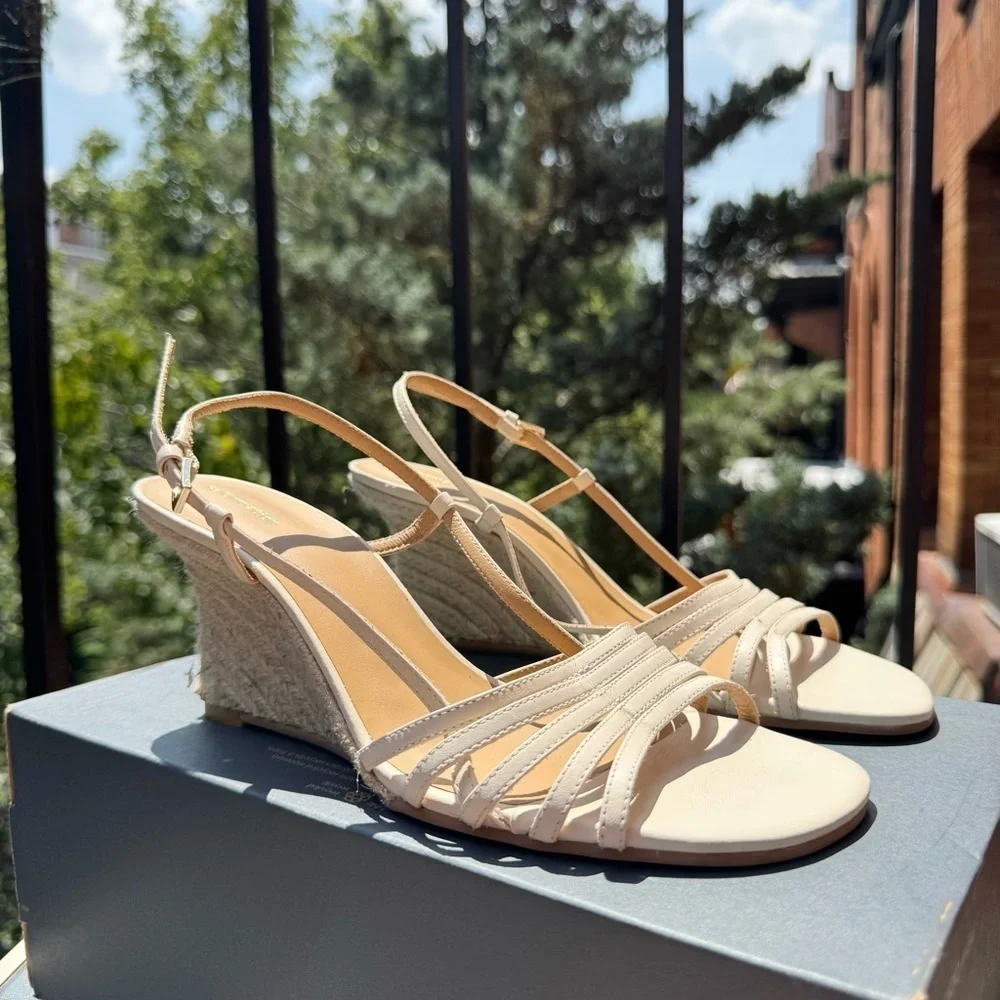 New Reformation Ava Wedge Espadrille Slingback Sandals Cream 9.5